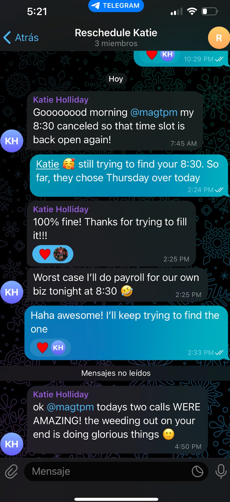 Katie Holliday — today's calls were amazing